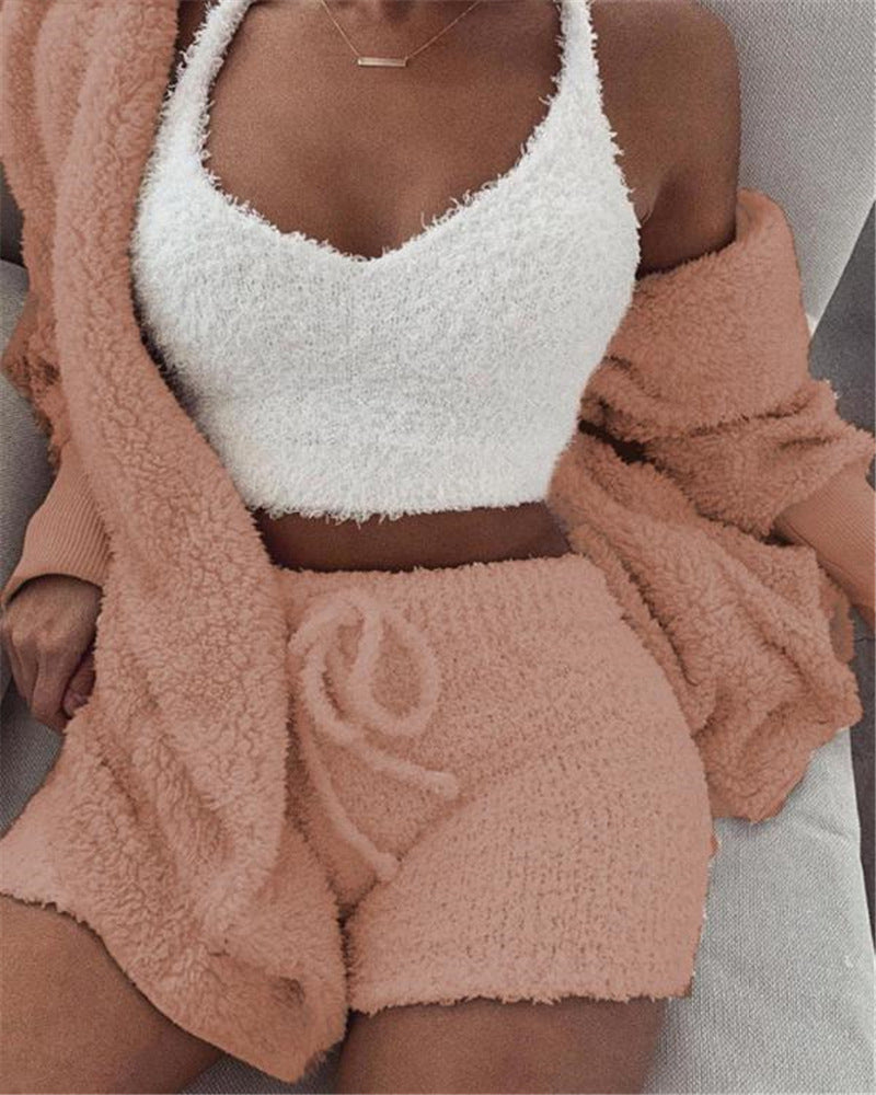 Long Sleeve Crop Tank Top Shorts Pajama Set