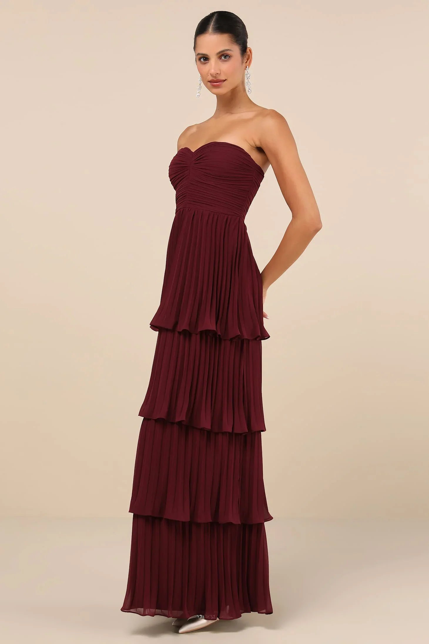 Plum Purple Strapless Tiered Maxi Dress