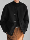 Mens Solid Button Front Casual Tweed Jacket