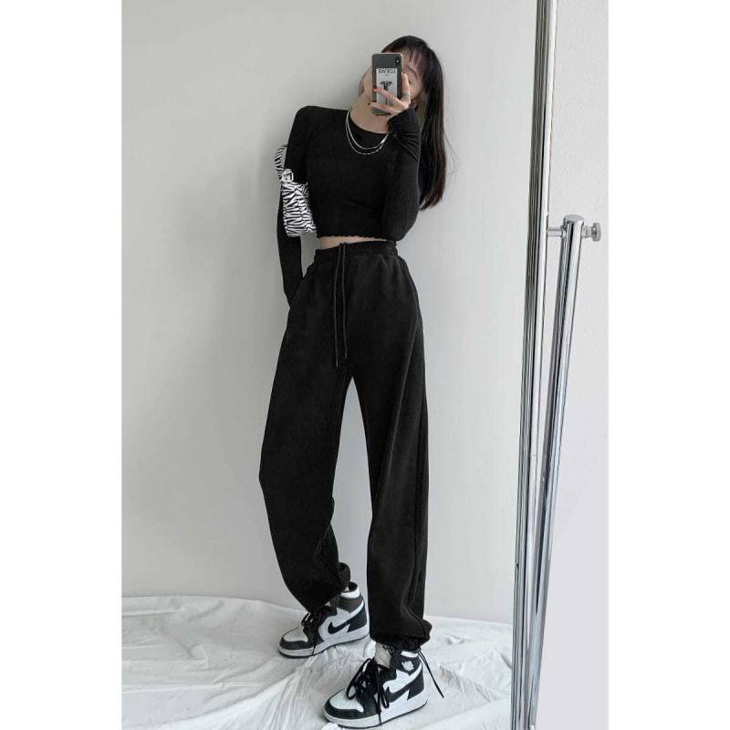 HOUZHOU Women Pants Spring Gray Sweatpants Women Jogger