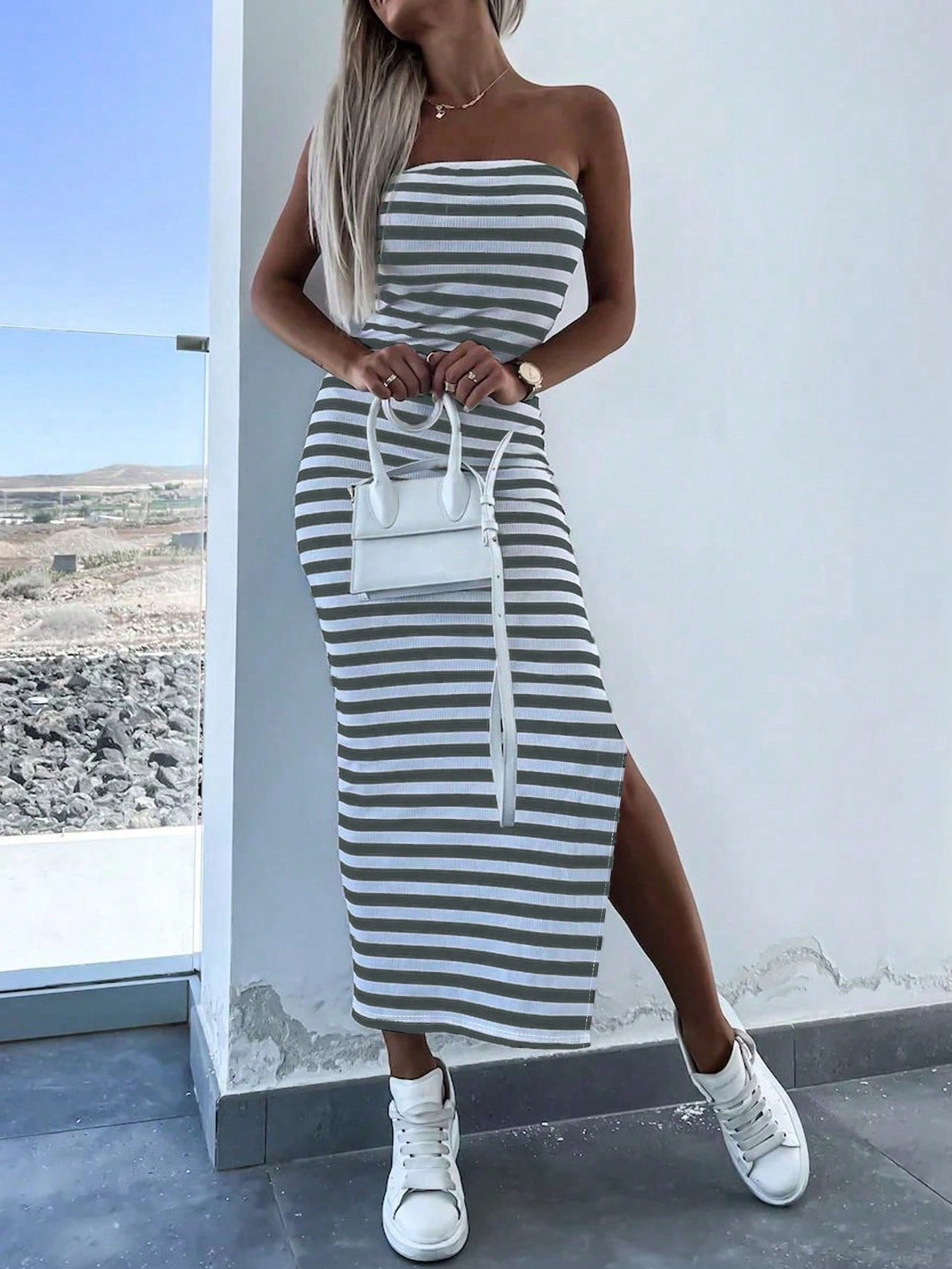 Unity Striped Bodycon Bandage Strapless Dress