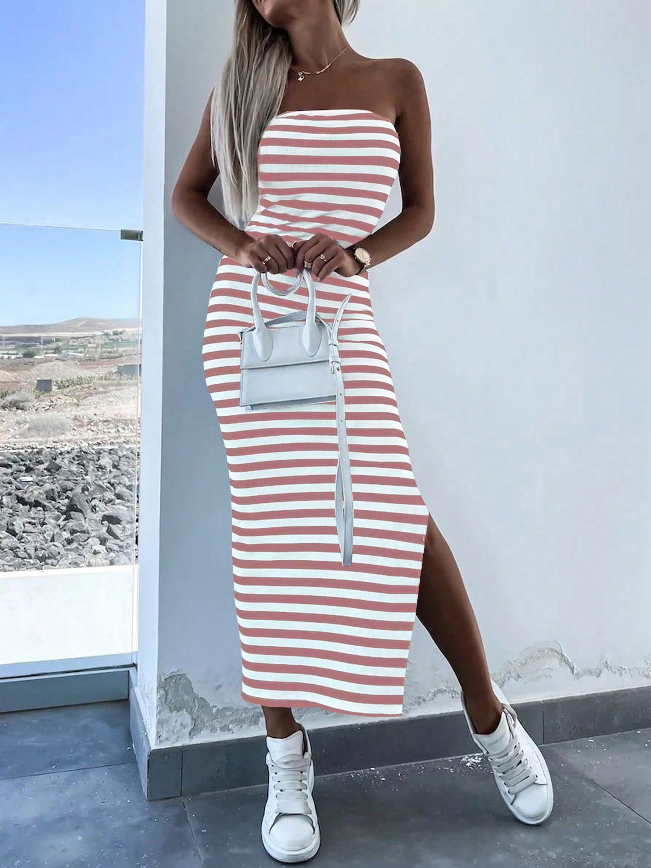 Unity Striped Bodycon Bandage Strapless Dress