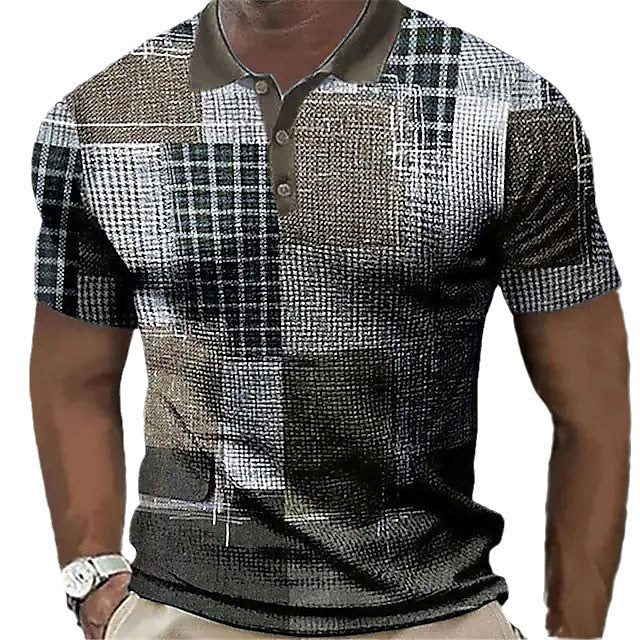 Men's Polo Golf Shirt Outdoor Casual 3D Color Matching Geometric Print