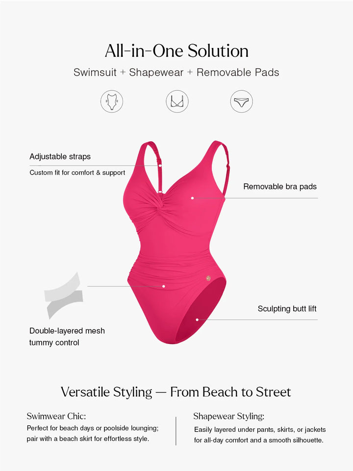 Shapewear Twist Front Ruched Sculpting Swimsuit