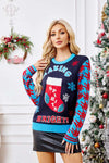 Casual Christmas Socks Embroidery Knit Sweater