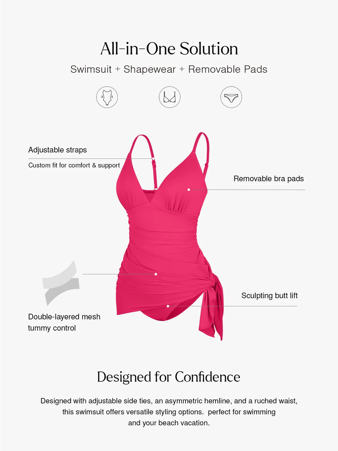 Shapewear Ruched Convertible One-Piece Swimsuit