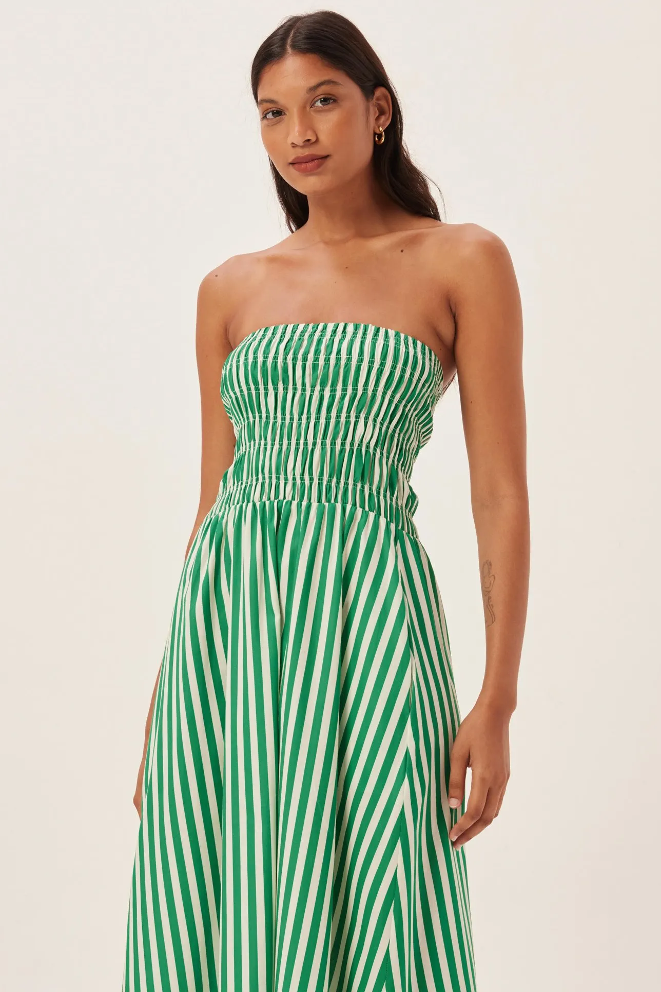 Maud Smocked Stripe Tube Maxi Dress