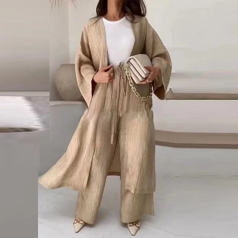 LuxeEase | Fashionable Long Slit Cardigan Casual Two-piece Set