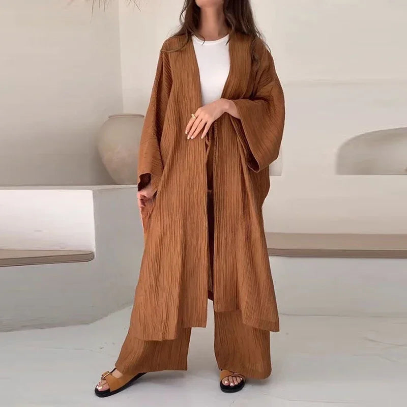 LuxeEase | Fashionable Long Slit Cardigan Casual Two-piece Set