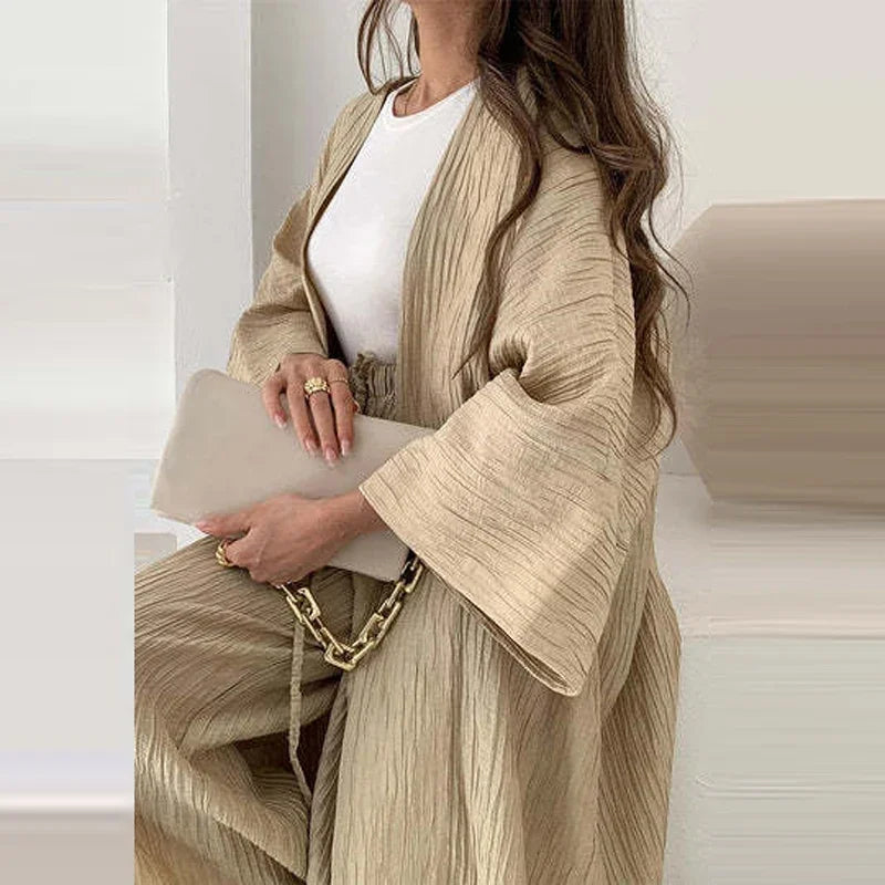 LuxeEase | Fashionable Long Slit Cardigan Casual Two-piece Set