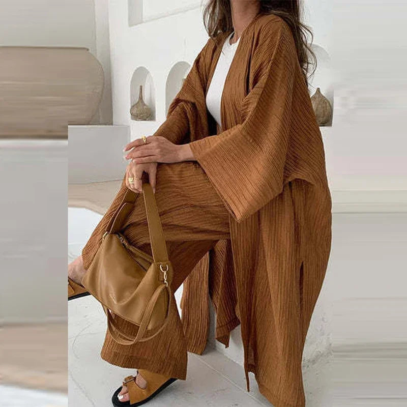 LuxeEase | Fashionable Long Slit Cardigan Casual Two-piece Set