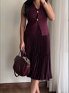 Luxe Ensemble Knitted Vest & Pleated Skirt Set – Effortless Chic, Unmatched Sophistication