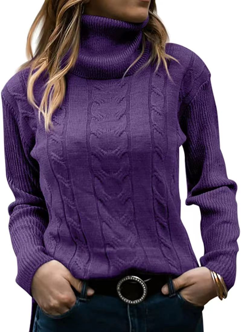 Solid Color Turtleneck Sweater Retro Long Sleeve Sweater