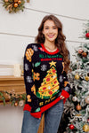 Casual Crewneck Embroidered Christmas Tree Sweater