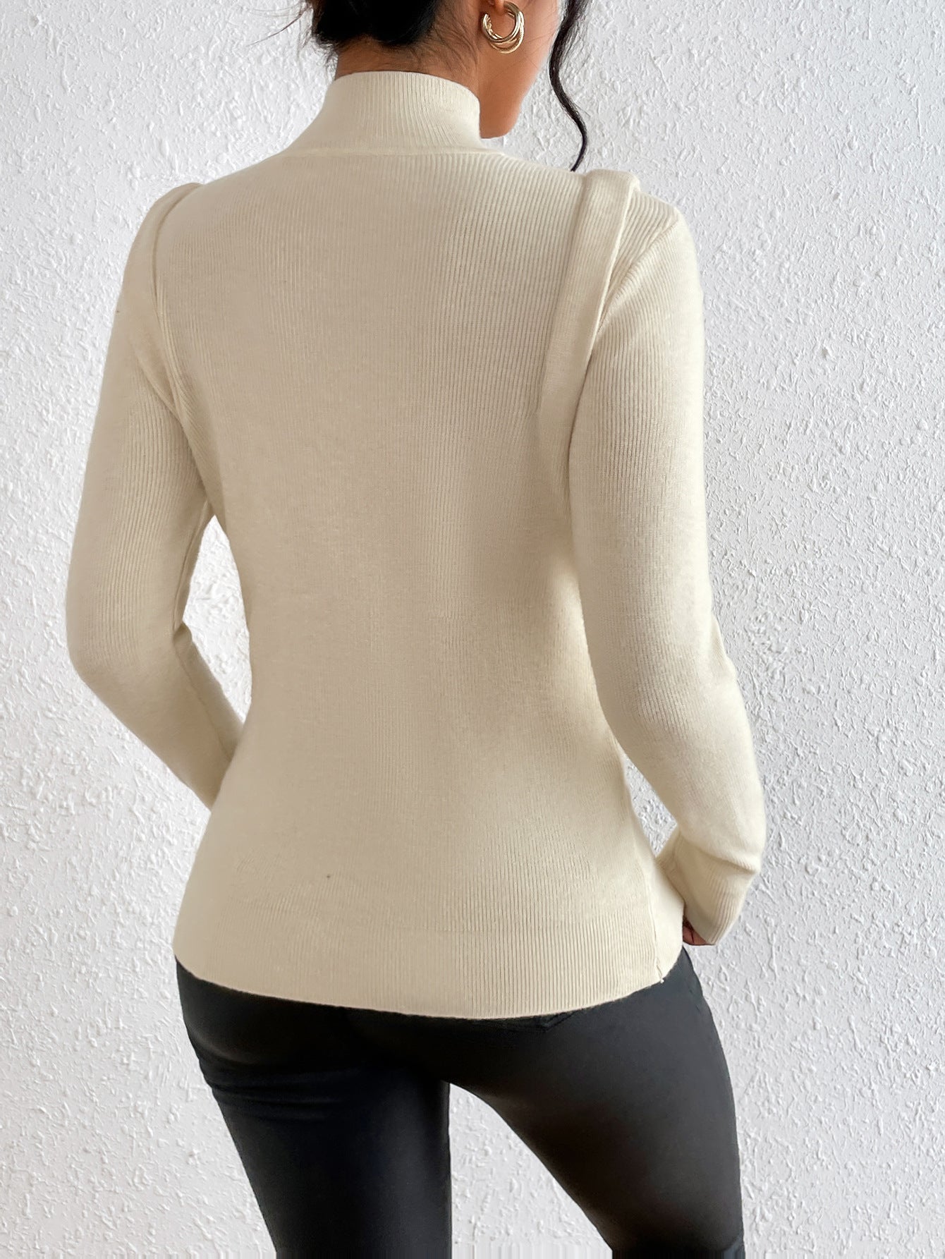 Solid Color Turtleneck Buttons Pullover Knitted Sweater