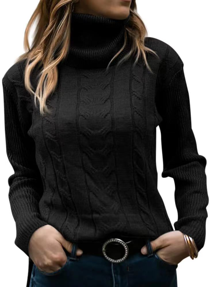 Solid Color Turtleneck Sweater Retro Long Sleeve Sweater