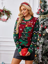 Crewneck Embroidered Sweater – Christmas Tree & Dinosaur