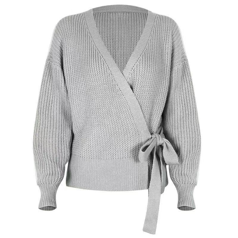 New Lace-up Temperament Commuter V-neck Sweater Women Loose Large Size Fashion Knitted Cardigan