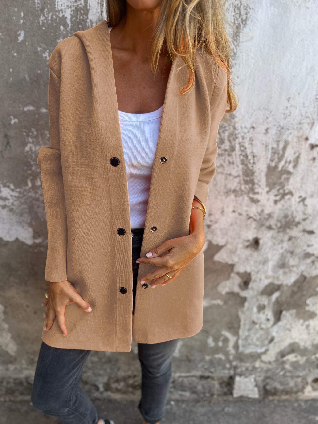 LILLIAN - CASUAL SINGLE-BREASTED BLAZER WITH HOOD