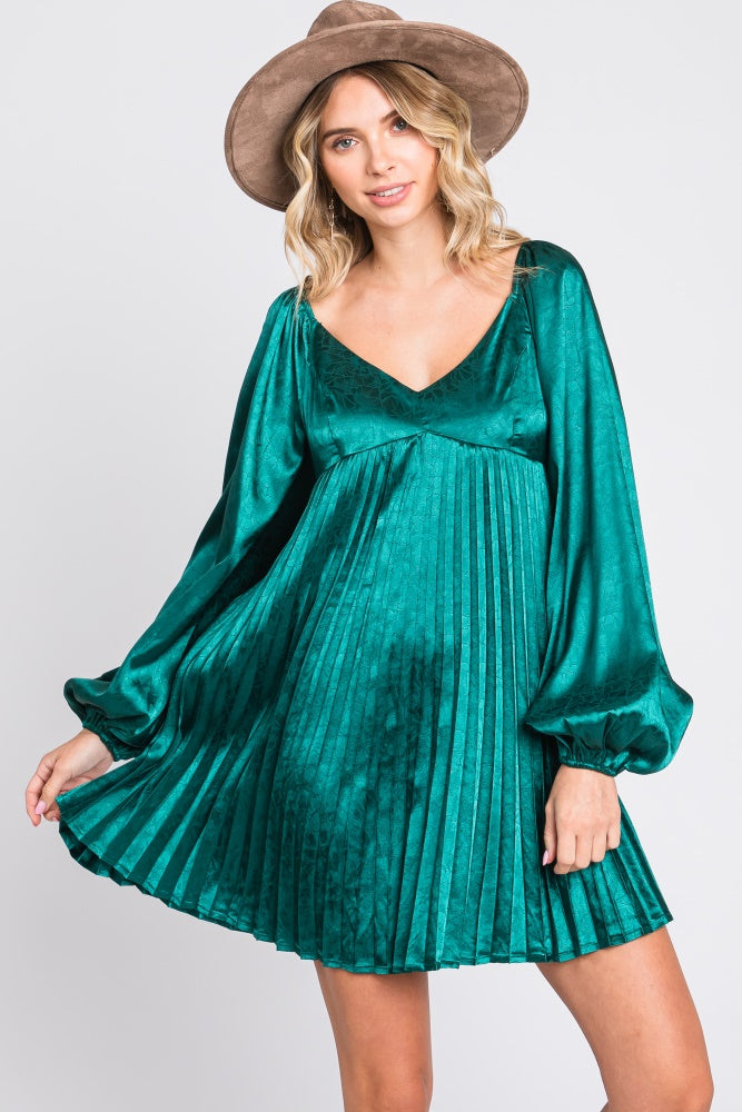 Forest Green Jacquard Pleated Maternity Mini Dress