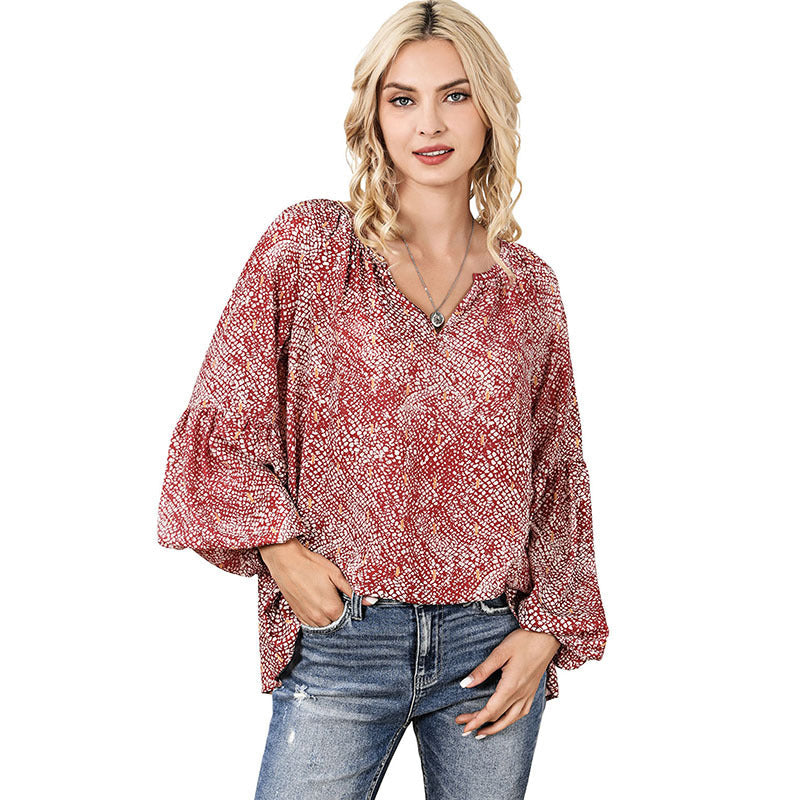 Women's V-neck Abstract Printing Chiffon Shirt