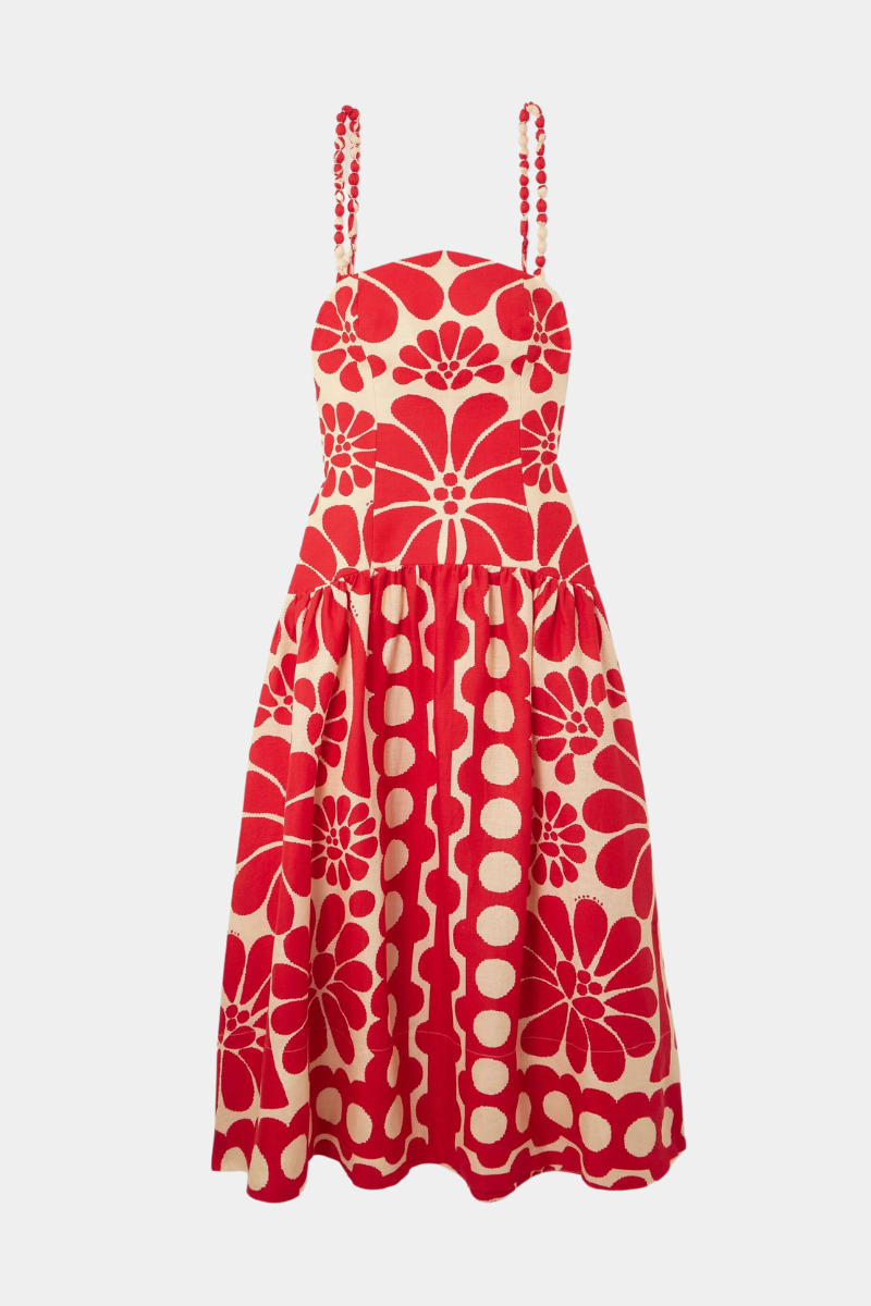 Élisabeth Floral Spaghetti Maxi Dress In Red