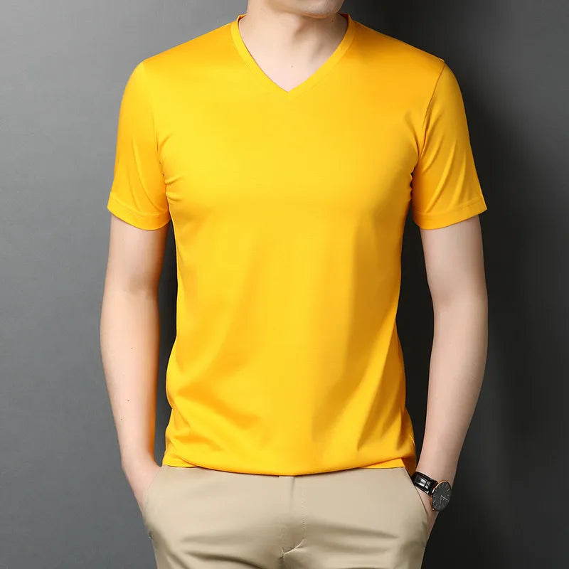 Top Grade Mercerized Cotton New Brand Summer Mens Turn Down Collar T-Shirt Short Sleeve Casual Tops Fashions Fashion Clothing