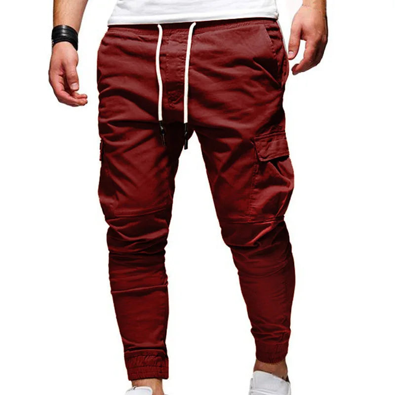 Men's Oversize Pants New Casual Solid Cargo Pants Men Trousers Drawstring Elastic Waist Joggers Men Sweatpants