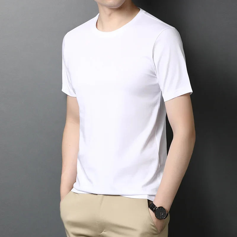 Top Grade Mercerized Cotton New Brand Summer Mens Turn Down Collar T-Shirt Short Sleeve Casual Tops Fashions Fashion Clothing