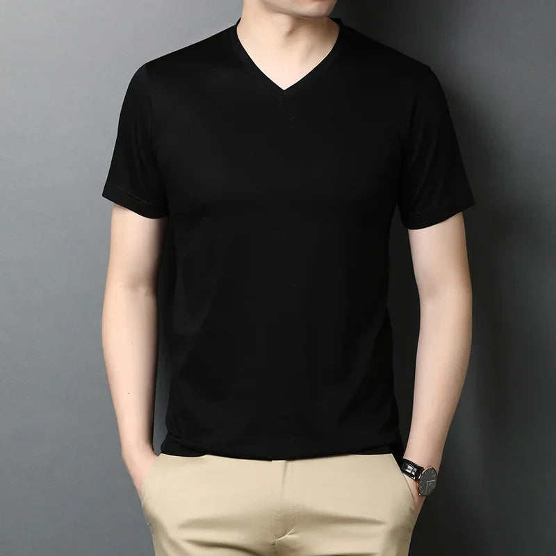 Top Grade Mercerized Cotton New Brand Summer Mens Turn Down Collar T-Shirt Short Sleeve Casual Tops Fashions Fashion Clothing