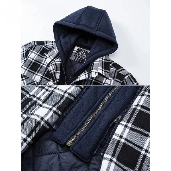 MGS Men's Flannel Shirt Jacket with Removable Hood