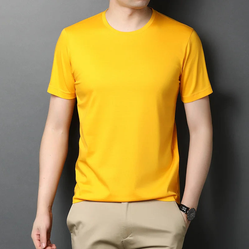 Top Grade Mercerized Cotton New Brand Summer Mens Turn Down Collar T-Shirt Short Sleeve Casual Tops Fashions Fashion Clothing