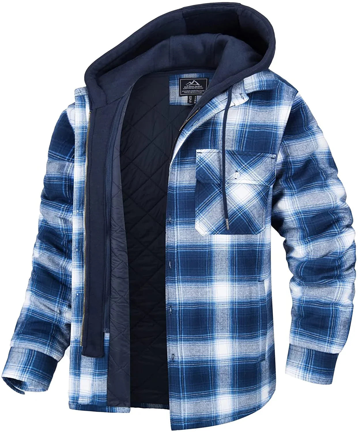 MGS Men's Flannel Shirt Jacket with Removable Hood