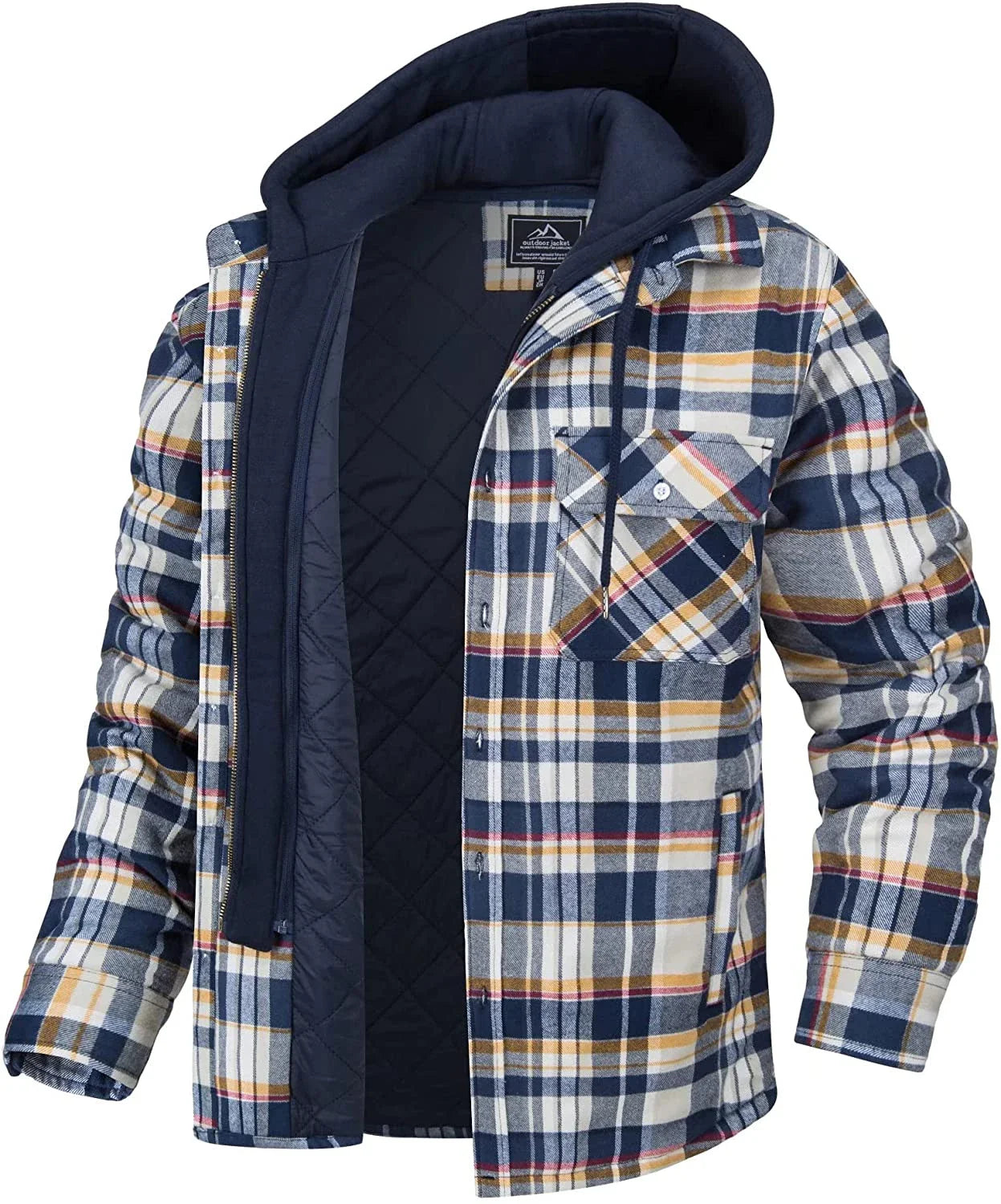 MGS Men's Flannel Shirt Jacket with Removable Hood