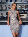 Liora Sequin Crystal Mini Dress In Light Nude