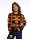 Halloween Pumpkin Pattern Round Neck Knitted Sweater