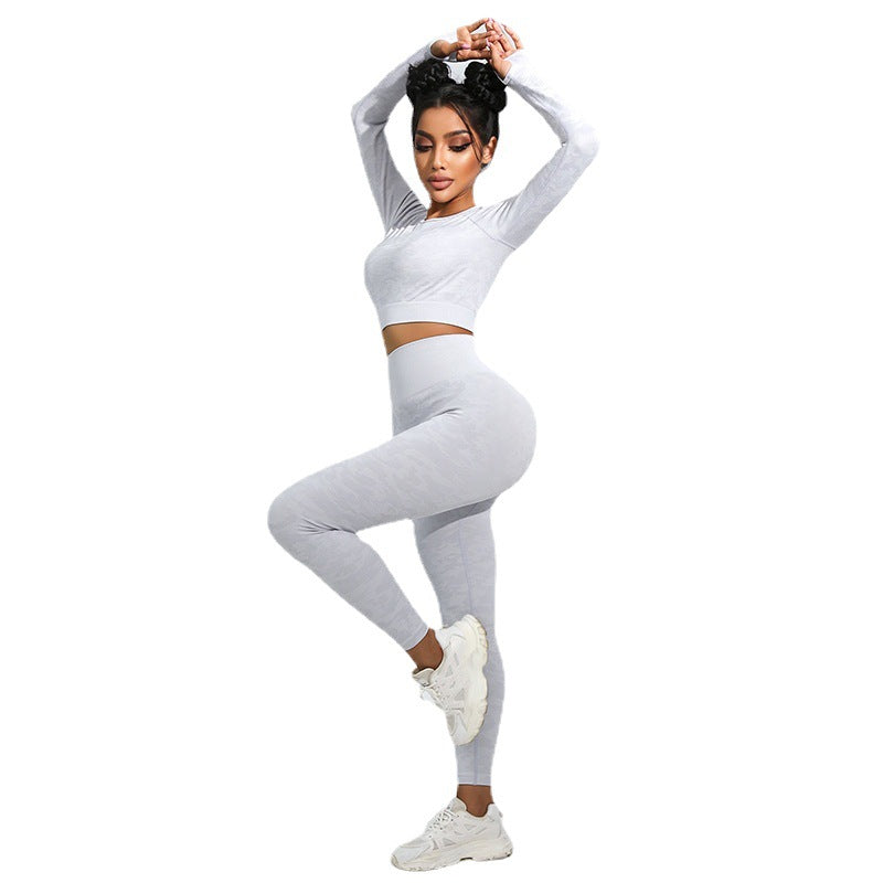 Women's Fashion Long Sleeve Trousers Sports Tight High Waist Yoga Clothes