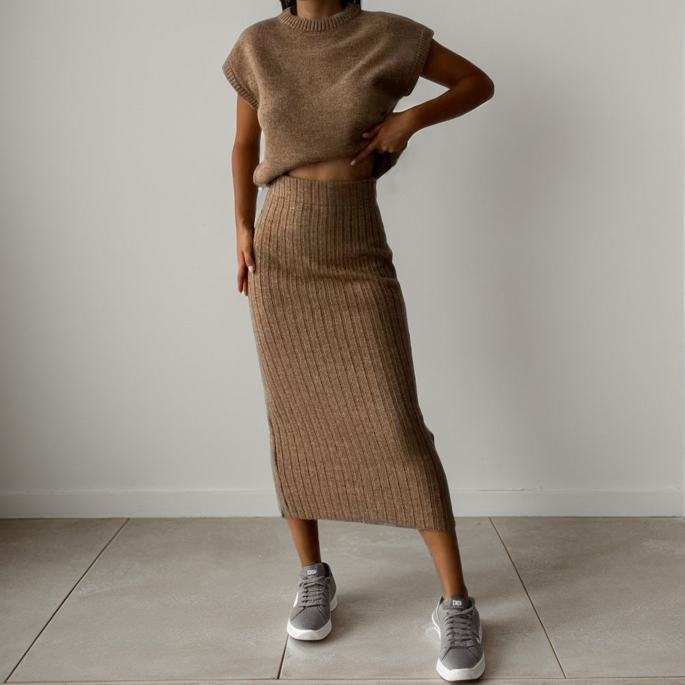 Two Piece Knitted Midi Skirt Set