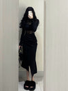 New Women's Clothing Adult Lady Like Woman Wind Black Fishbone Long Sleeve Dress