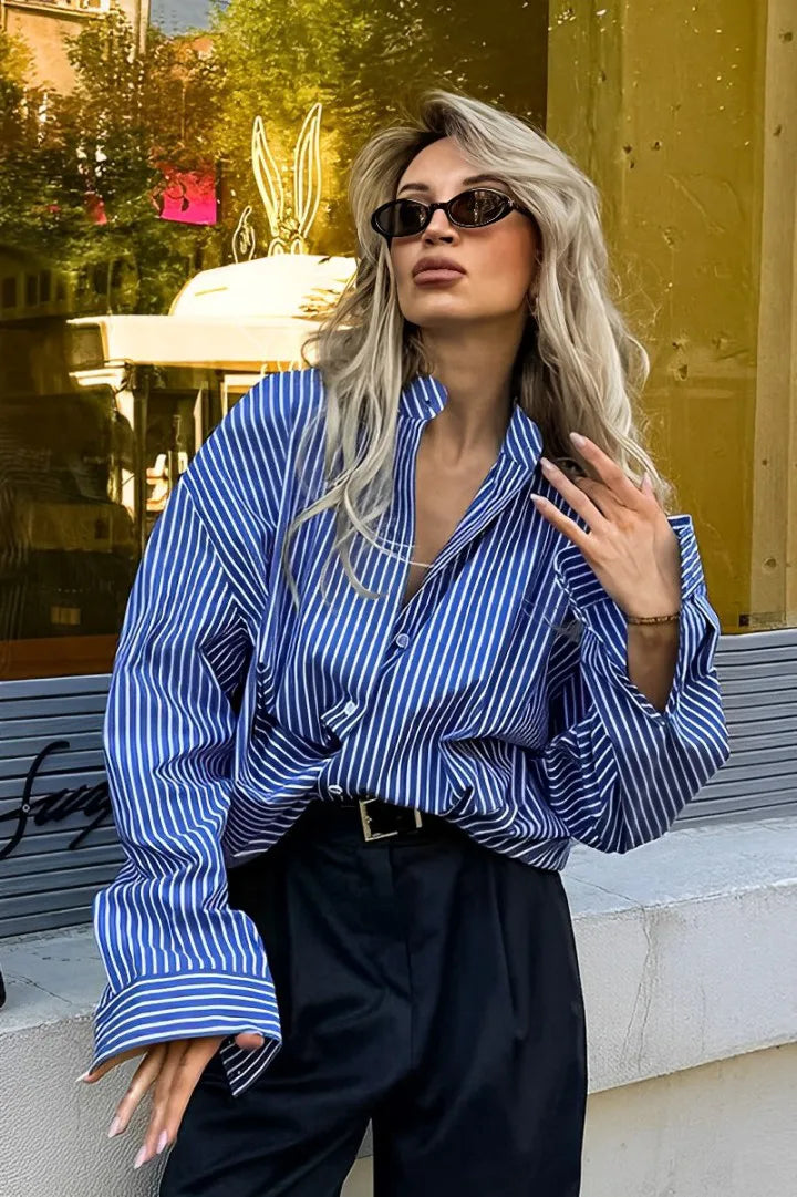 Patchwork Striped Loose Long Sleeve Blouse