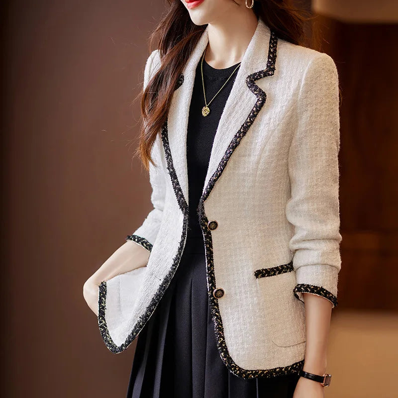 Autumn Winter Ladies Casual Blazer Women Black Green Beige Plaid Jacket Female Long Sleeve Single Breasted Slim Coat