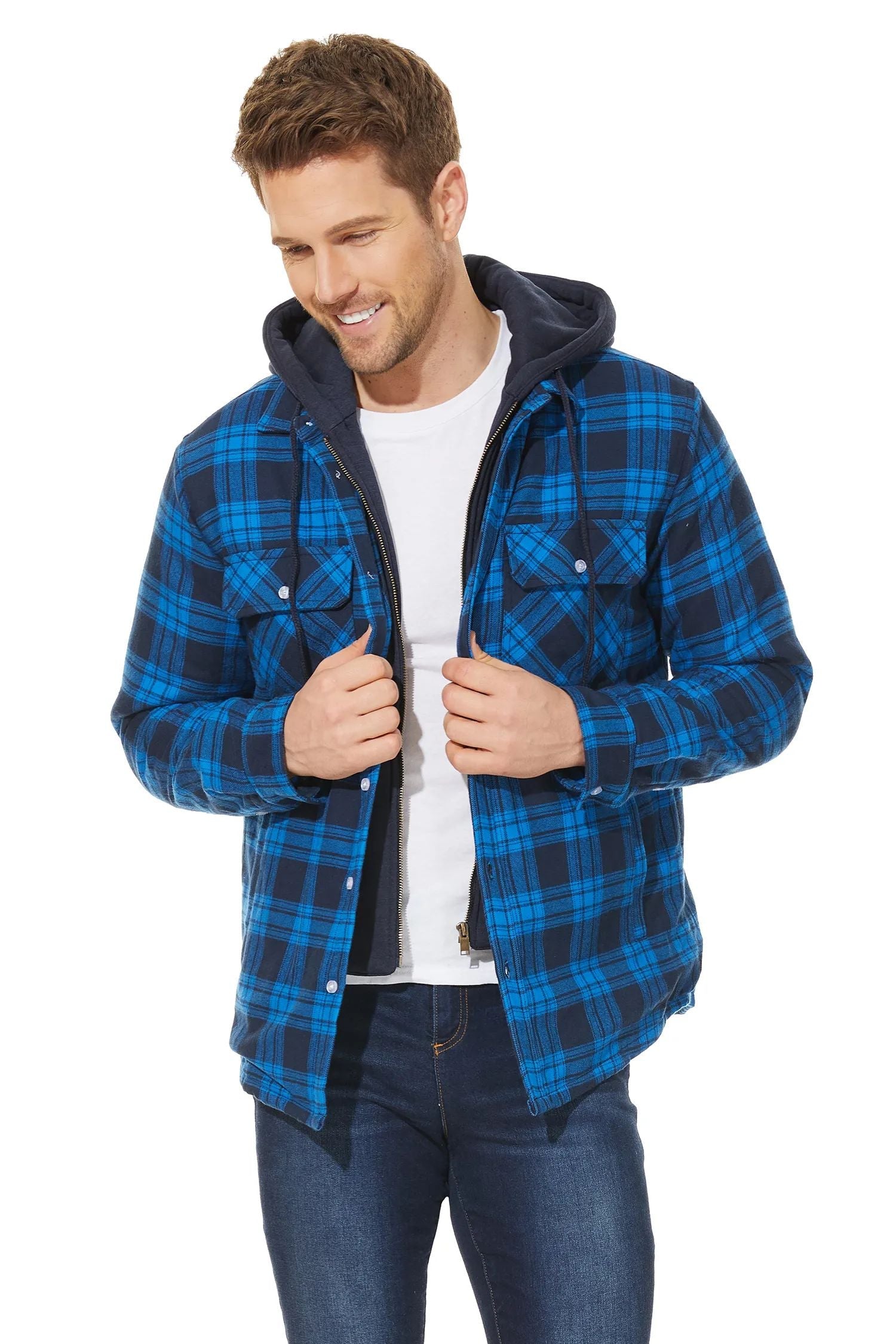 MGS Men's Flannel Shirt Jacket with Removable Hood