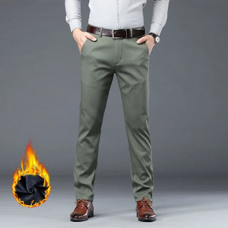 KUBRO Winter Men Warm Trousers Big Size Classic Style Business Fashion Regular Thick Casual Pants Male Brand Khaki Navy Black