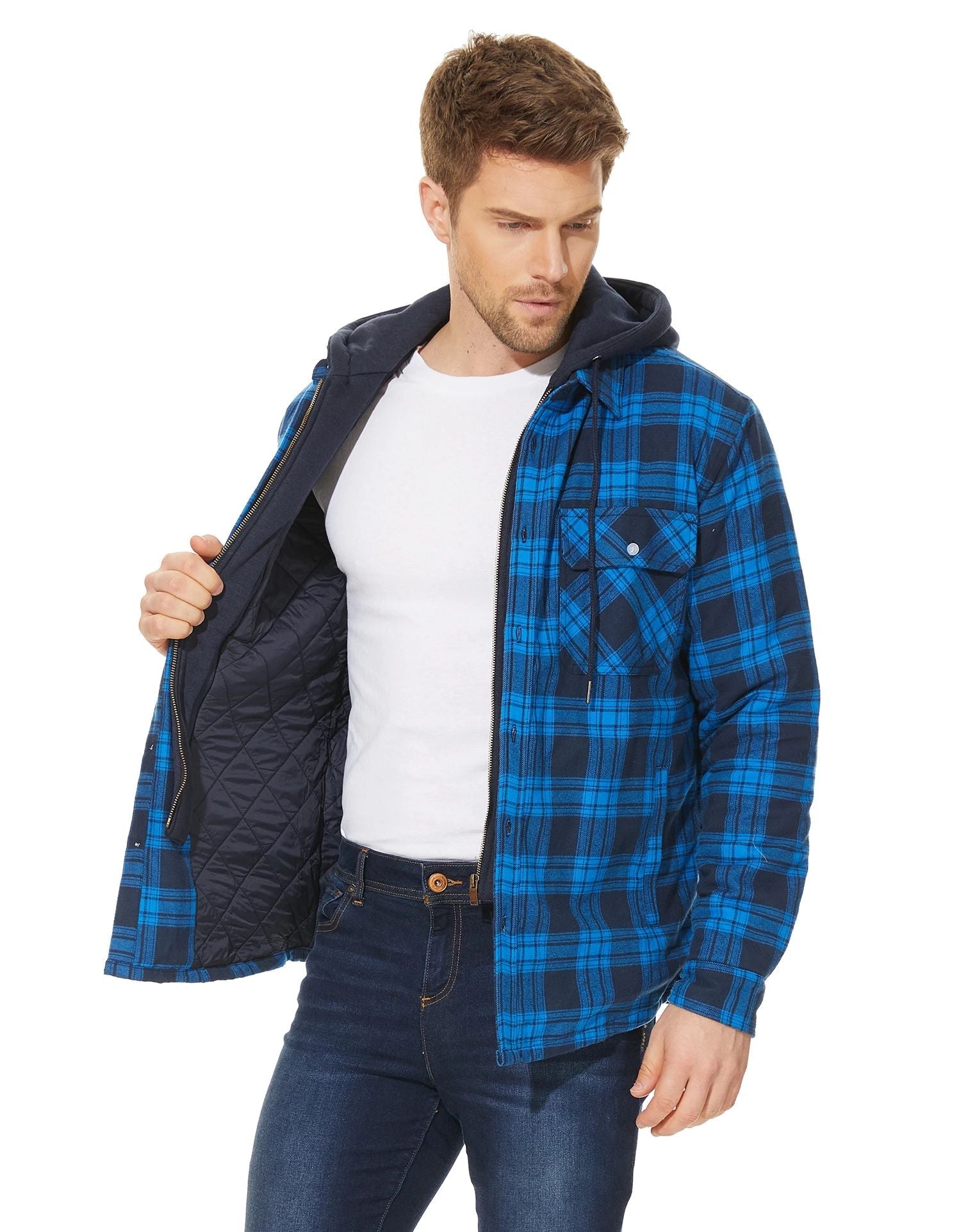 MGS Men's Flannel Shirt Jacket with Removable Hood