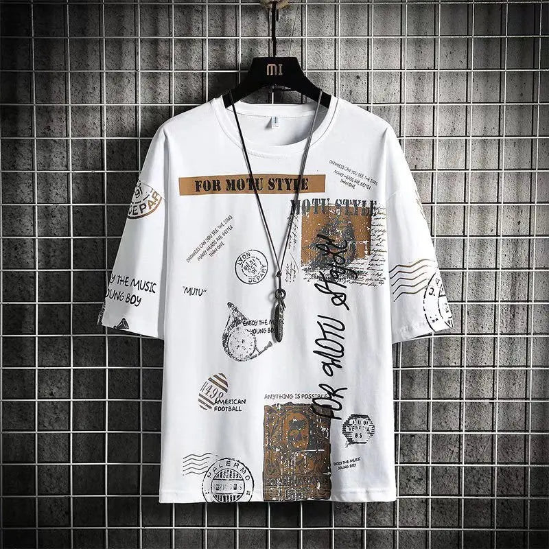 Summer Men's Graphic T Shirts Harajuku Fashion Korean Print Short Sleeve Tops Tee Casual Gothic MEN Clothing Streetwear Blouses