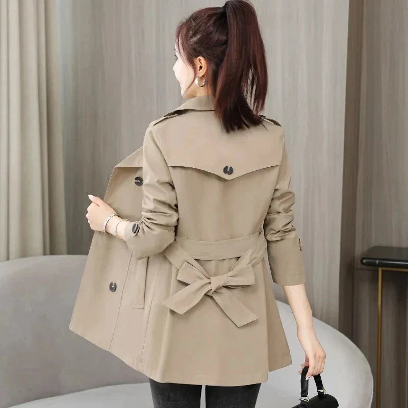 2023 New Spring Autumn Trench Coat Women Clothes Slim Long-Sleeved Short Windbreaker With Belt Casual Outwear Female Tops Lining