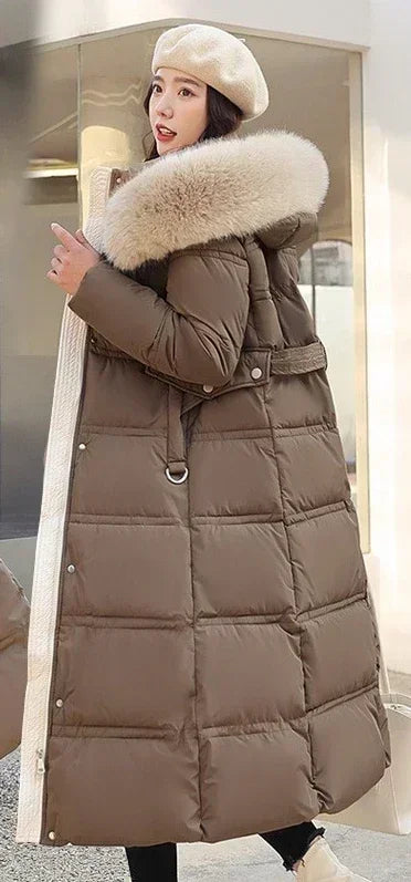 2023 New Women Winter Jacket Long Coat Fur Collar Hooded Down Parka Overcoat Warm Long Thick Cotton Wadded Jacket Outwear