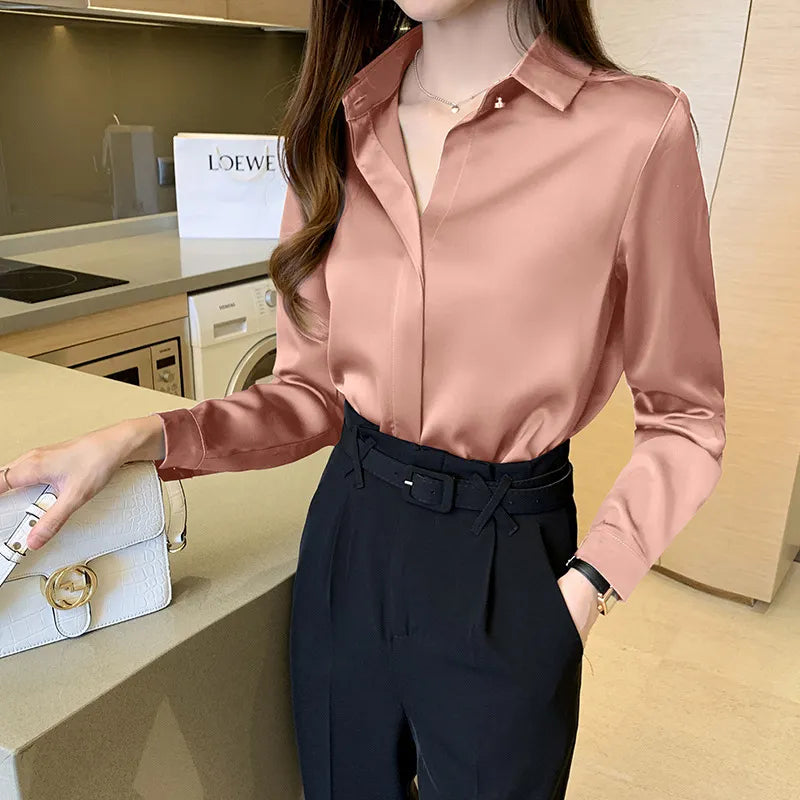 Satin Women's Shirt Long Sleeve Fashion Woman Blouse 2023 Solid Top Female Shirts and Blouse Basic Ladies Tops OL Women Clothing