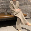 CJFHJE New Knitted Sweater Suit Women Elegant Solid O-Neck Pullovers Wide Leg Pants Suit Lady Winter Soft 2 Piece Set Homewear