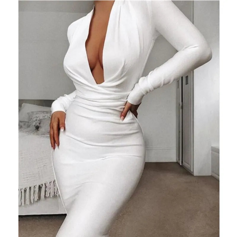 Winter Sexy V Neck Long Sleeve Women Bodycon Bandage Dress 2022 Celebrity Designer Evening Party Dress Vestido